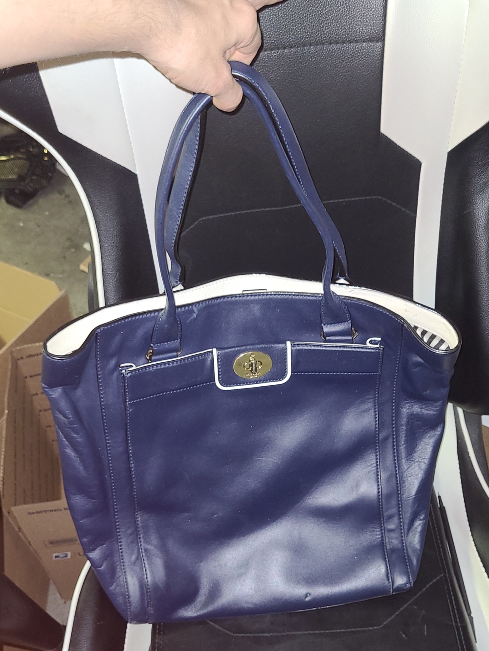 Kate Spade Navy Blue Leather Tote Handbag